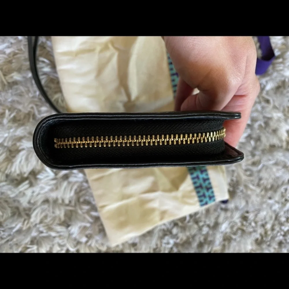 Tory Burch Black Pebbled Leather Wristlet Clutch